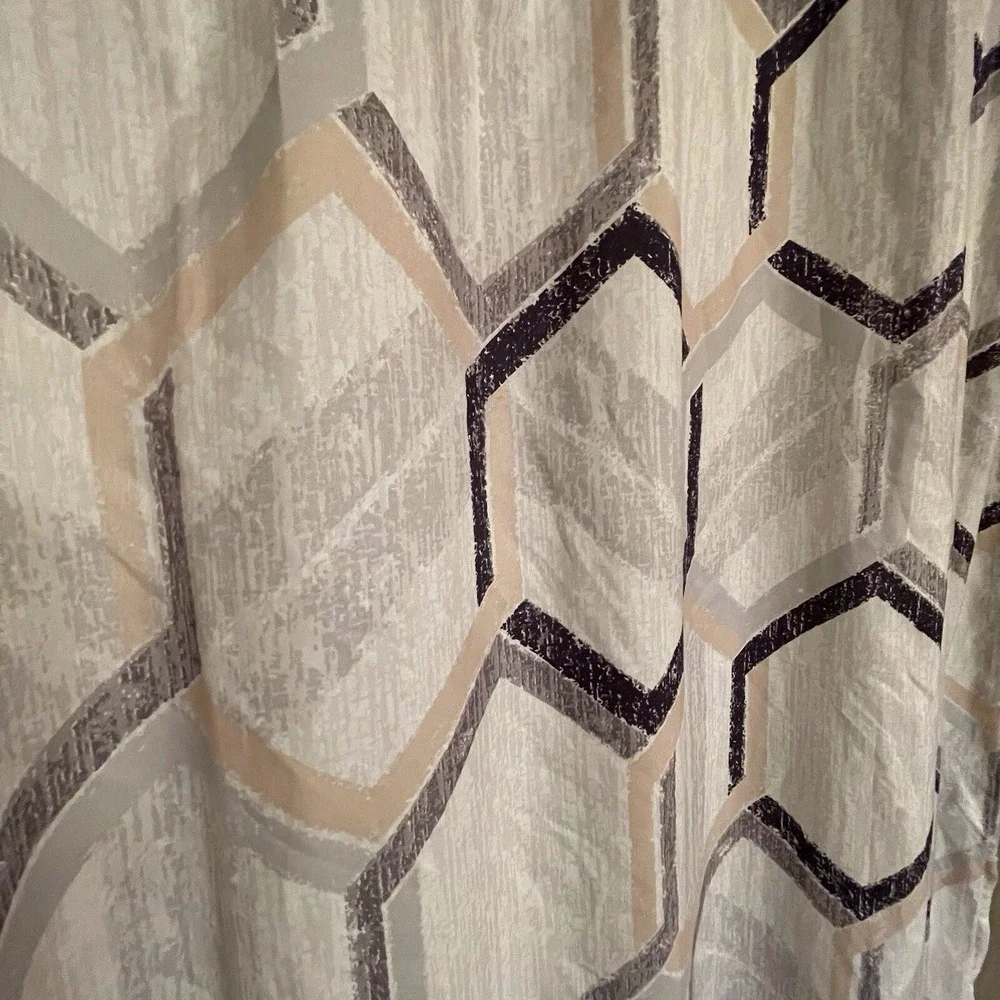 Gray Peach Black Geometric Fabric Shower Curtain 72x72 Modern Bath Decor
